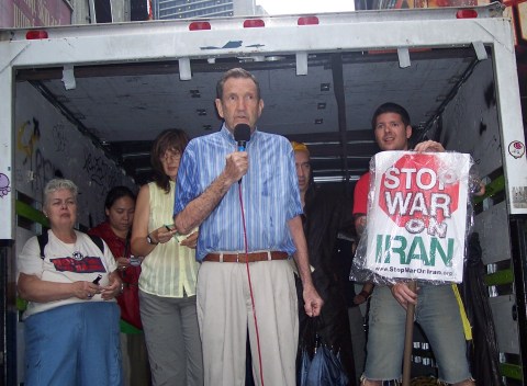 Ramsey Clark speaking at Times Sq. Rally in NYC